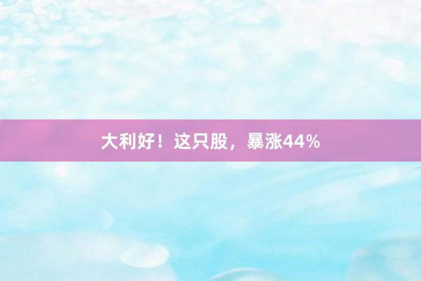 大利好！这只股，暴涨44%
