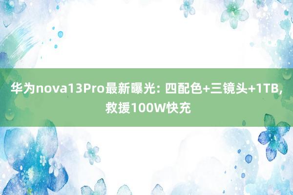 华为nova13Pro最新曝光: 四配色+三镜头+1TB, 救援100W快充